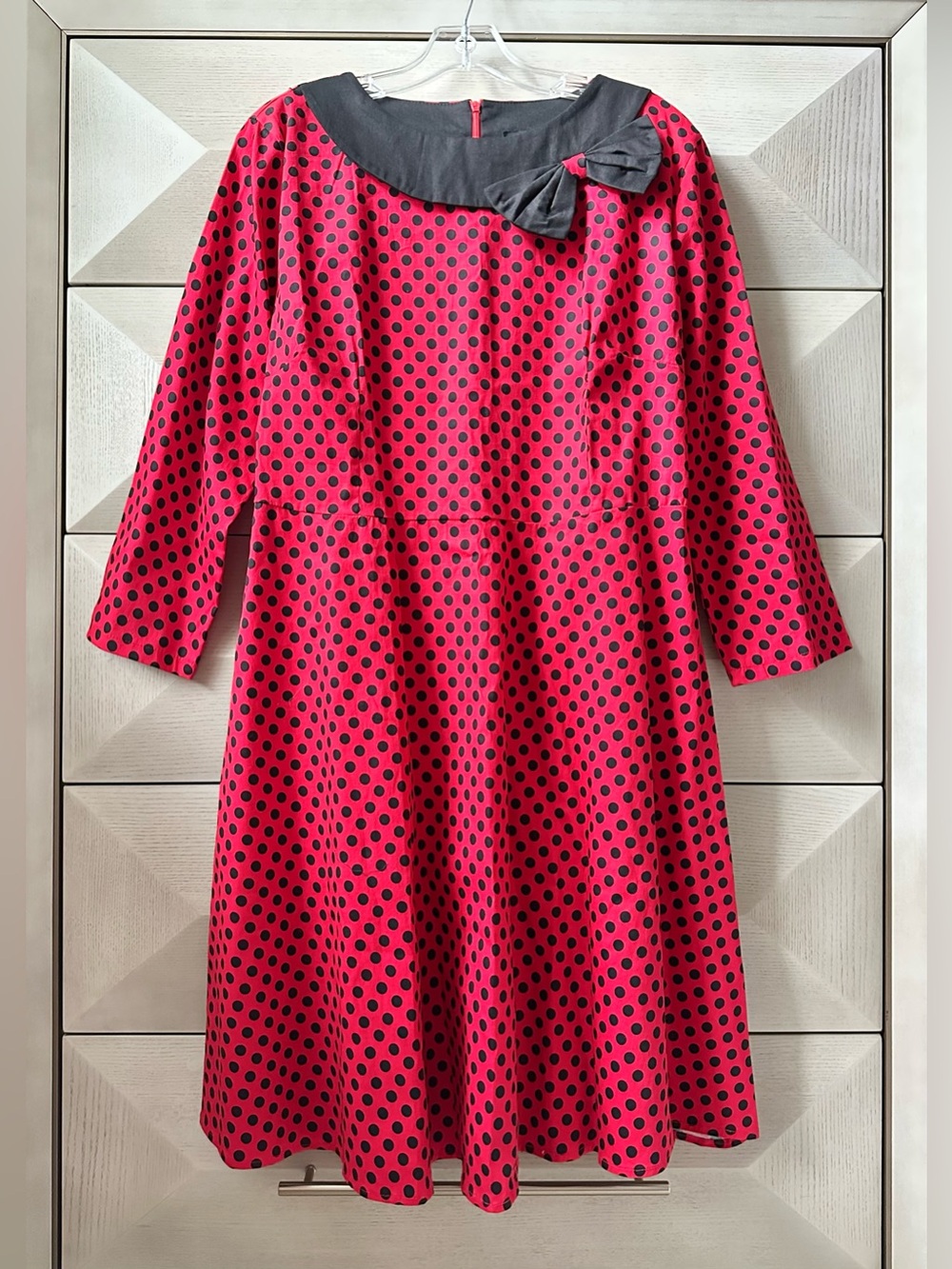 NWT Zaful Red Polka Dot Vintage Swing Dress Bow Collar -Plus Size 4XL